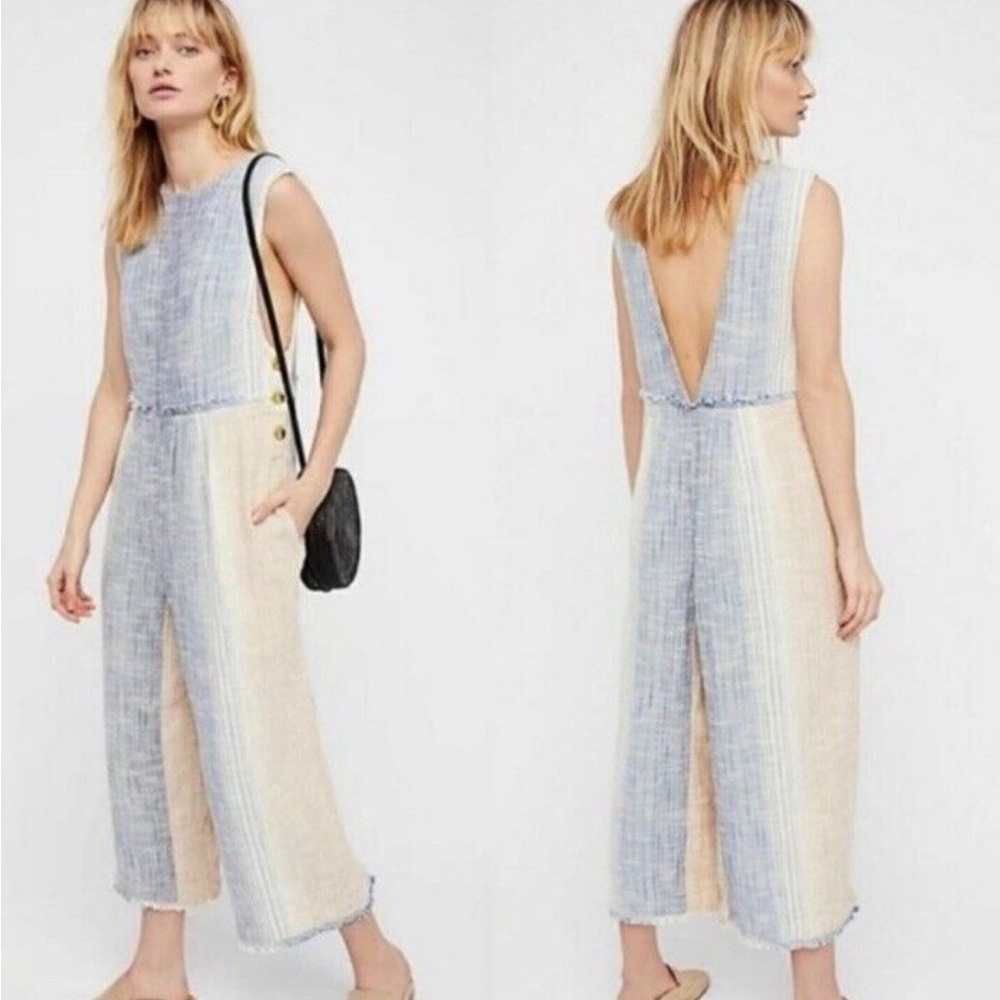 Free People Moab stripe overalls‎ wide leg ankle length size xs
